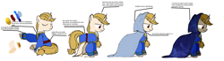 Size: 4608x1269 | Tagged: safe, imported from derpibooru, oc, oc only, oc:regal inkwell, classical unicorn, unicorn, cloak, clothes, cloven hooves, doublet, hood, hooded cape, leonine tail, nobility, reference sheet, smug, unshorn fetlocks