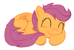 Size: 1223x820 | Tagged: safe, artist:twodeepony, imported from derpibooru, scootaloo, pegasus, pony, ^^, curled up, cute, cutealoo, daaaaaaaaaaaw, eyes closed, female, filly, folded wings, simple background, sleeping, smiling, solo, tail, transparent background, weapons-grade cute, wings