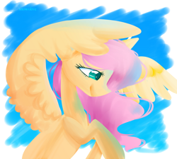 Size: 1024x917 | Tagged: safe, artist:snowolive, imported from derpibooru, fluttershy, pegasus, pony, abstract background, bust, female, looking away, looking down, mare, profile, simple background, smiling, solo, spread wings, transparent background, wings