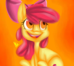 Size: 1024x917 | Tagged: safe, artist:snowolive, imported from derpibooru, apple bloom, earth pony, pony, abstract background, cutie mark, female, filly, one layer, open mouth, sitting, smiling, solo