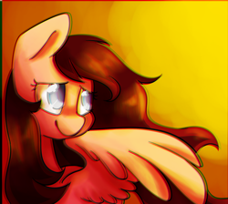 Size: 1024x917 | Tagged: safe, artist:myralilth, artist:snowolive, imported from derpibooru, oc, oc only, pegasus, pony, collaboration, female, looking over shoulder, mare, one wing out, smiling, solo, sun, wings