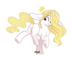 Size: 1024x844 | Tagged: safe, artist:afkcyrist, imported from derpibooru, oc, oc only, pony, unicorn, big ears, blank flank, butt, commission, curved horn, eye clipping through hair, female, floppy ears, hair over one eye, horn, landing, mare, plot, raised hoof, simple background, smiling, solo, transparent background