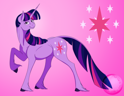 Size: 3300x2550 | Tagged: safe, artist:will-owl-the-wisp, imported from derpibooru, twilight sparkle, classical unicorn, pony, unicorn, abstract background, cloven hooves, cutie mark, cutie mark background, female, high res, leonine tail, looking at you, mare, smiling, solo, tail, unicorn twilight, unshorn fetlocks, watermark