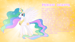 Size: 1280x719 | Tagged: safe, artist:andoanimalia, imported from derpibooru, princess celestia, alicorn, pony, bio, crown, female, hoof shoes, jewelry, looking at you, mare, regalia, solo, vector, wings