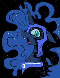Size: 2348x3076 | Tagged: safe, artist:paskanaakka, derpibooru exclusive, imported from derpibooru, nightmare moon, alicorn, pony, angry, bust, fangs, female, frown, high res, mare, open mouth, portrait, solo