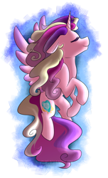 Size: 1024x1689 | Tagged: safe, artist:snowolive, imported from derpibooru, princess cadance, alicorn, pony, cutie mark, eyes closed, female, floppy ears, flying, mare, missing accessory, simple background, smiling, solo, spread wings, transparent background, windswept mane, wings