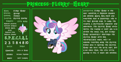 Size: 11720x6000 | Tagged: safe, artist:ponygamer2020, imported from derpibooru, princess flurry heart, pony, fallout equestria, bio, clothes, cute, cutie mark, fallout, fallout equestria: character guide, female, filly, filly flurry heart, flurrybetes, flying, horn, jumpsuit, looking at you, pipboy, s.p.e.c.i.a.l., smiling, smiling at you, solo, tail, test, vector, wings