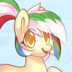 Size: 2500x2500 | Tagged: safe, artist:mirroredsea, imported from derpibooru, oc, oc only, oc:tcb, earth pony, pony, eye clipping through hair, high res, open mouth, open smile, smiling, solo