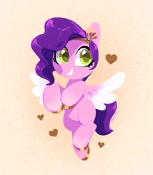 Size: 1169x1332 | Tagged: safe, artist:dawnfire, pipp petals, pegasus, pony, female, flying, g5, heart, looking at you, mare, smiling, solo, wings