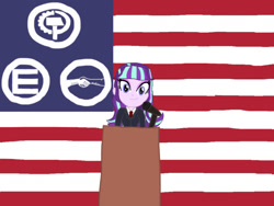 Size: 1280x960 | Tagged: safe, artist:chanyhuman, imported from derpibooru, starlight glimmer, human, equestria girls, communism, communist party, flag, good or evil, illinois, microphone, politics, s5 starlight, solo, story included, this will end in communism, united states