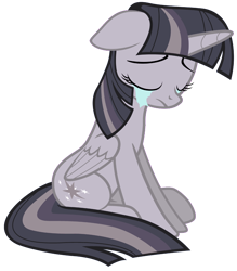 Size: 3394x3879 | Tagged: safe, artist:tardifice, artist:wardex101, edit, edited edit, imported from derpibooru, twilight sparkle, alicorn, pony, crying, depressed, discorded, discorded twilight, eyes closed, female, folded wings, high res, lonely, mare, sad, simple background, sitting, solo, sorrow, transparent background, twilight sparkle (alicorn), twilight tragedy, vector, wings