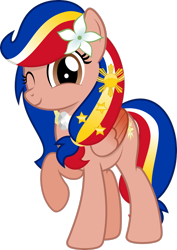 Size: 2060x2910 | Tagged: safe, artist:jhayarr23, imported from derpibooru, oc, oc only, oc:pearl shine, pegasus, pony, high res, nation ponies, one eye closed, philippines, ponified, simple background, solo, transparent background, wink