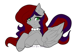 Size: 6000x4272 | Tagged: safe, artist:koro-megasaki-andro4, imported from derpibooru, oc, oc only, oc:evening prose, pegasus, pony, chest fluff, female, freckles, jewelry, lying down, mare, necklace, pearl necklace, simple background, solo, transparent background