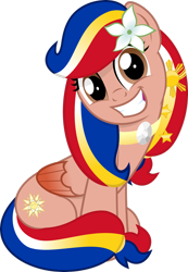 Size: 2038x2942 | Tagged: safe, artist:jhayarr23, imported from derpibooru, oc, oc only, oc:pearl shine, pegasus, pony, grin, high res, looking at you, nation ponies, philippines, ponified, simple background, sitting, smiling, solo, transparent background