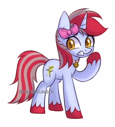 Size: 2500x2750 | Tagged: safe, artist:handgunboi, imported from derpibooru, oc, oc only, oc:cinnamon lightning, pony, unicorn, bell, bell collar, collar, commission, high res, horn, simple background, solo, unicorn oc, white background