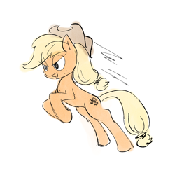 Size: 1600x1600 | Tagged: safe, artist:tastimelon, imported from derpibooru, applejack, earth pony, pony, jumping, simple background, solo, speed lines, white background