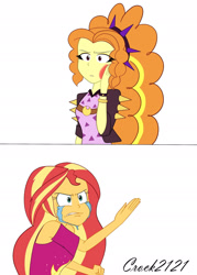 Size: 1280x1784 | Tagged: safe, artist:crock2121, imported from derpibooru, adagio dazzle, sunset shimmer, equestria girls, equestria girls series, spring breakdown, sunset's backstage pass!, spoiler:eqg series (season 2), angry, angry tears, betrayal, clothes, comic, cruise outfit, crying, duo, duo female, female, heartbreak, implied lesbian, music festival outfit, sad, shrunken pupils, slap, teary eyes