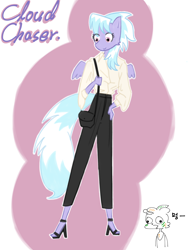 Size: 1200x1600 | Tagged: safe, artist:tastimelon, imported from derpibooru, cloudchaser, anthro, pegasus, plantigrade anthro, clothes, female, high heels, pants, purse, shirt, shoes, solo