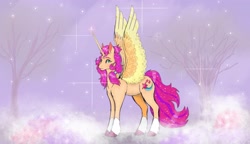 Size: 3999x2299 | Tagged: safe, artist:ponydevilgirl, imported from derpibooru, sunny starscout, alicorn, pony, alicornified, coat markings, g5, high res, looking at you, my little pony: a new generation, race swap, socks (coat markings), solo, sunnycorn