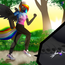 Size: 3500x3500 | Tagged: safe, artist:darky_wings, imported from derpibooru, oc, oc only, oc:darky wings, oc:inkwell stylus, anthro, pegasus, plantigrade anthro, pony, crush fetish, crushing, feet, fetish, gift art, high res, macro, macro/micro, micro, shoes, sneakers, stomping