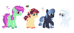 Size: 6000x2696 | Tagged: safe, artist:queenderpyturtle, imported from derpibooru, oc, oc only, oc:braveheart, oc:hopscotch, oc:topsy turvy, oc:willow, earth pony, ghost, pegasus, pony, undead, colt, female, filly, male, simple background, transparent background