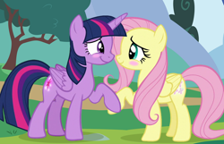 Size: 958x618 | Tagged: safe, artist:queenderpyturtle, edit, edited screencap, imported from derpibooru, screencap, fluttershy, twilight sparkle, alicorn, pony, blushing, cute, duo, duo female, female, lesbian, mare, shipping, shyabetes, twiabetes, twilight sparkle (alicorn), twishy