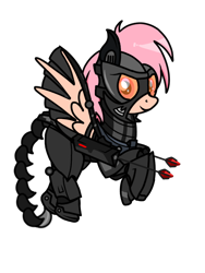 Size: 768x1024 | Tagged: safe, artist:windy breeze, imported from derpibooru, oc, oc only, oc:thunder light, pegasus, pony, derpibooru community collaboration, 2022 community collab, armor, enclave, enclave armor, female, flying, looking at you, simple background, smiling, solo, spread wings, transparent background, wings