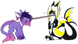 Size: 2227x1255 | Tagged: safe, artist:beamybutt, imported from derpibooru, pony, sea pony, collaboration, duo, ear fluff, mouth hold, rope, simple background, transparent background, tug of war