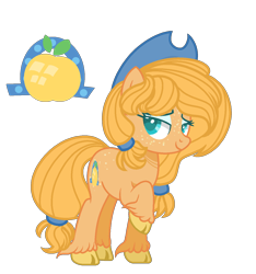 Size: 1260x1347 | Tagged: safe, artist:just-silvushka, imported from derpibooru, oc, oc only, earth pony, pony, base used, cloven hooves, earth pony oc, eyelashes, female, freckles, hat, mare, offspring, parent:applejack, parent:caramel, parents:carajack, simple background, smiling, transparent background