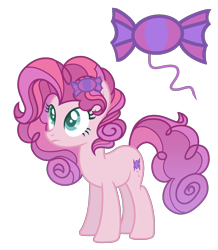 Size: 2178x2500 | Tagged: safe, artist:just-silvushka, imported from derpibooru, oc, oc only, earth pony, pony, base used, candy, earth pony oc, eyelashes, female, food, high res, magical lesbian spawn, mare, offspring, parent:pinkie pie, parent:sweetie belle, simple background, smiling, transparent background