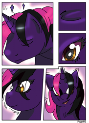 Size: 744x1024 | Tagged: safe, artist:rex-equinox, imported from derpibooru, oc, oc only, oc:dark star, pony, unicorn, comic, eye clipping through hair, male to female, rule 63, transformation, transgender transformation