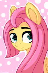 Size: 4000x6000 | Tagged: safe, artist:stravy_vox, imported from derpibooru, fluttershy, pegasus, pony, abstract background, absurd resolution, alternate hairstyle, bust, cute, female, looking at you, mare, outline, polka dot background, portrait, shyabetes, smiling, smiling at you, solo, three quarter view, white outline, wings