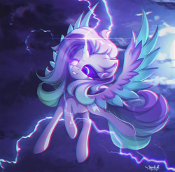 Size: 2000x1975 | Tagged: safe, artist:stahlkat, imported from derpibooru, oc, oc only, oc:overcharge, alicorn, pony, alicorn oc, chromatic aberration, electricity, female, horn, lightning, solo, wings