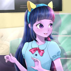 Size: 1250x1250 | Tagged: safe, artist:dianlivianne, imported from derpibooru, twilight sparkle, equestria girls, equestria girls (movie), anime style, fake ears, female, open mouth, pony ears, solo