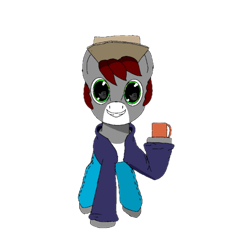 Size: 1100x1200 | Tagged: safe, artist:sunlightsunshine, imported from derpibooru, oc, oc only, oc:khaki-cap, earth pony, pony, derpibooru community collaboration, 2022 community collab, cap, clothes, cup, digital art, hat, looking at you, request, requested art, simple background, solo, transparent background