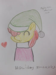 Size: 2121x2828 | Tagged: safe, artist:rajih0092, imported from derpibooru, apple bloom, earth pony, pony, adorabloom, christmas, cute, female, filly, hat, heart, high res, holiday, sketch, solo, traditional art