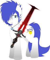 Size: 1077x1277 | Tagged: safe, artist:isaac_pony, imported from derpibooru, oc, oc only, oc:isaac pony, earth pony, pony, derpibooru community collaboration, 2022 community collab, crucible blade, cutie mark, doom, doom eternal, jewelry, lunar republic, magic, male, moon, necklace, simple background, slayer, solo, sword, transparent background, vector, weapon