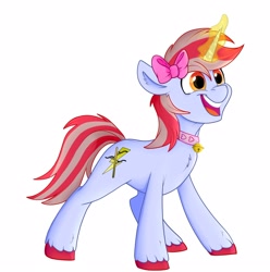 Size: 2044x2060 | Tagged: safe, artist:rutkotka, imported from derpibooru, oc, oc only, oc:cinnamon lightning, pony, unicorn, bell, bell collar, bow, collar, high res, simple background, solo, white background