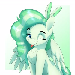 Size: 3200x3200 | Tagged: safe, artist:aquaticvibes, oc, oc only, pegasus, pony, one eye closed, simple background, spread wings, tongue out, wings, wink