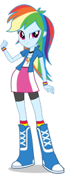 Size: 262x699 | Tagged: safe, imported from twibooru, rainbow dash, equestria girls, become an equestria girl, boots, bracelet, clothes, dreamworks face, eqg promo pose set, flash game, image, jacket, jewelry, official, official art, png, rainbow socks, shoes, simple background, skirt, socks, solo, striped socks, transparent background