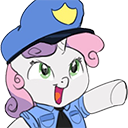 Size: 128x128 | Tagged: safe, imported from twibooru, sweetie belle, pony, unicorn, emoji, image, png, police uniform, simple background, solo, transparent background