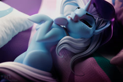 Size: 2000x1333 | Tagged: safe, artist:kelpiemoonknives, artist:v747, imported from derpibooru, trixie, pony, unicorn, 3d, clothes, cute, diatrixes, ear fluff, eyelashes, female, hat, horn, looking at you, mare, missing cutie mark, tail, tongue out, trixie's hat, underhoof