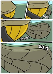 Size: 2480x3507 | Tagged: safe, artist:rex-equinox, imported from derpibooru, part of a set, oc, oc only, oc:herc, beetle, changedling, changeling, insect, chitin, comic, growth, hercules beetle, high res, onomatopoeia, story included, tail, transformation, transformation sequence, wings