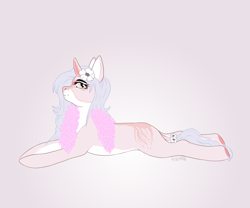 Size: 4860x4050 | Tagged: safe, artist:axidemythe, imported from derpibooru, oc, oc only, oc:franky, pony, unicorn, colored, femboy, flat colors, gift art, horn, looking at you, lying down, male, solo, unicorn oc