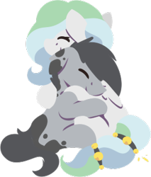 Size: 279x327 | Tagged: safe, artist:rhythmpixel, imported from derpibooru, oc, oc only, oc:broken symmetry, oc:river chime, earth pony, pegasus, pony, bell, digital art, female, floppy ears, hug, male, simple background, transparent background, wings