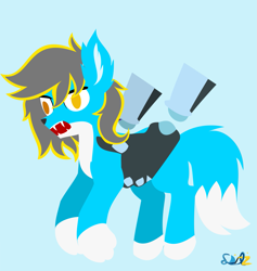 Size: 1455x1532 | Tagged: safe, artist:samsailz, imported from derpibooru, oc, oc only, pony, wolf, angry, commission, hand, holding a pony, lineless, no iris, robotic arm, screaming, solo, ych example, ych result, your character here