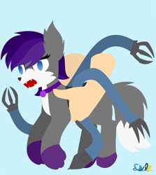 Size: 1380x1545 | Tagged: safe, artist:samsailz, imported from derpibooru, oc, oc only, pony, wolf, angry, commission, hand, holding a pony, lineless, no iris, robotic arm, screaming, solo, tentacles, ych example, ych result, your character here