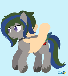 Size: 1380x1545 | Tagged: safe, artist:samsailz, imported from derpibooru, oc, oc only, earth pony, pony, collar, commission, hand, holding a pony, lineless, no pupils, solo, ych example, ych result, your character here