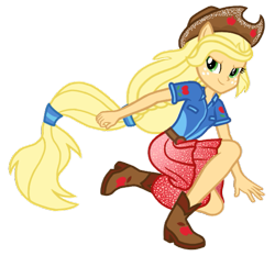 Size: 553x516 | Tagged: safe, artist:wavebreeze234, imported from derpibooru, applejack, equestria girls, boots, clothes, eyelashes, female, freckles, hat, ponied up, shoes, simple background, smiling, solo, transparent background