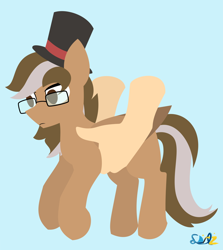Size: 1380x1545 | Tagged: safe, artist:samsailz, imported from derpibooru, oc, oc only, pegasus, pony, commission, glasses, hand, hat, holding a pony, lineless, no pupils, solo, top hat, ych example, ych result, your character here